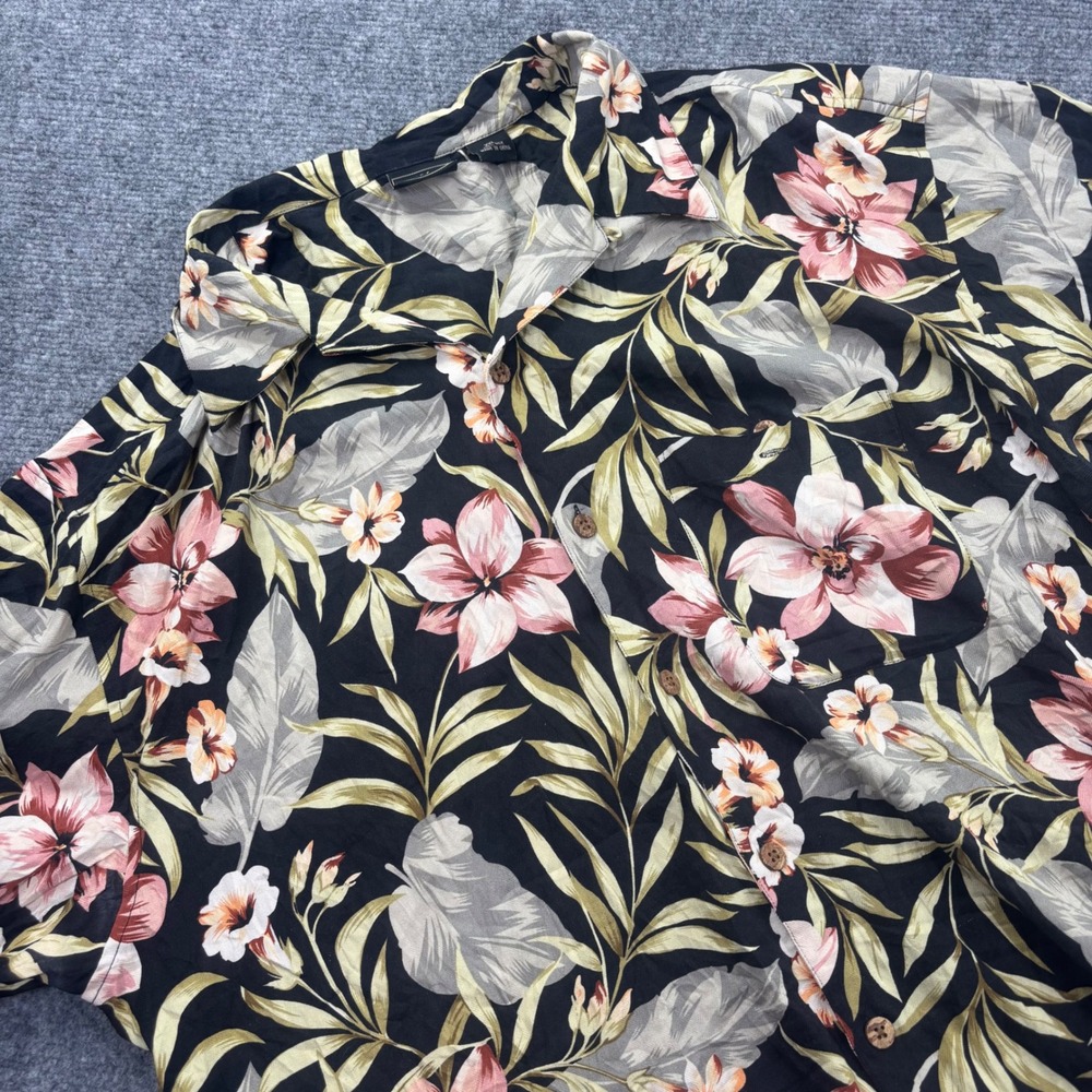 WfF Hawaiian Shirt Size XXL Black Floral 100% Silk Short Sleeve Button Down Mens